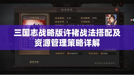 三国志战略版许褚战法搭配及资源管理策略详解