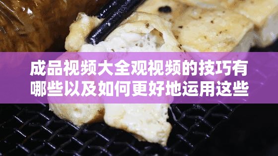 成品视频大全观视频的技巧有哪些以及如何更好地运用这些技巧