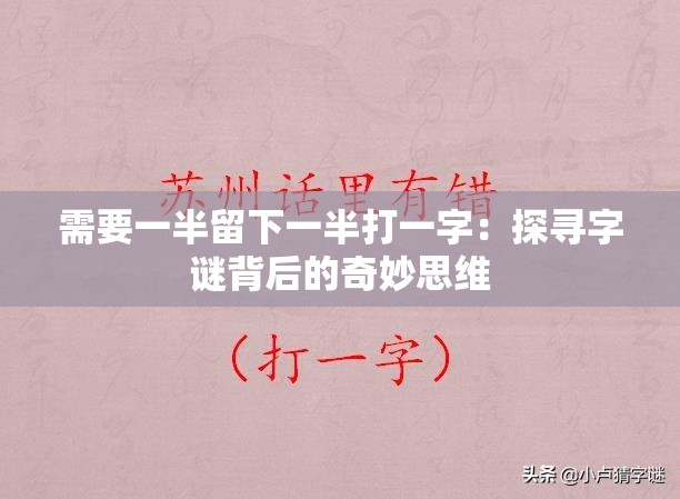 需要一半留下一半打一字：探寻字谜背后的奇妙思维