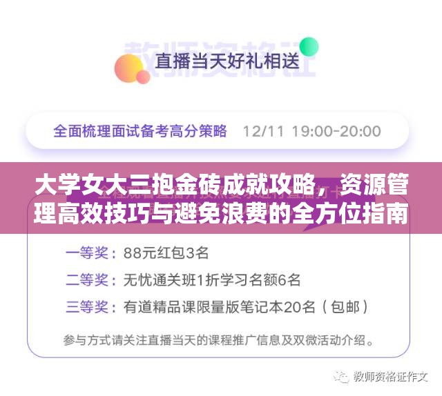 大学女大三抱金砖成就攻略，资源管理高效技巧与避免浪费的全方位指南