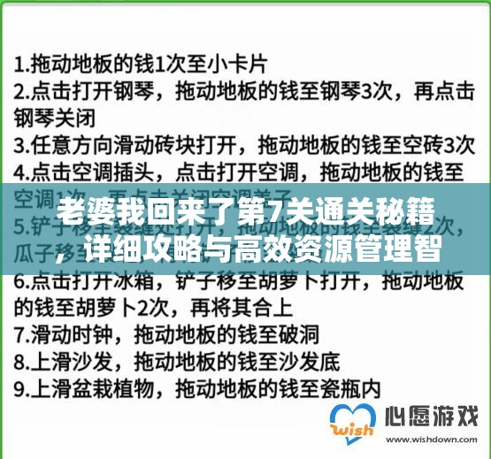 老婆我回来了第7关通关秘籍，详细攻略与高效资源管理智慧解析