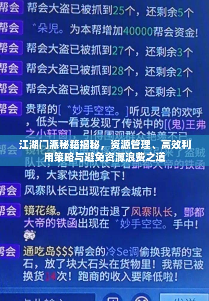 江湖门派秘籍揭秘，资源管理、高效利用策略与避免资源浪费之道